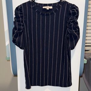 LOFT Dark Blue and White Striped Long Sleeve Top